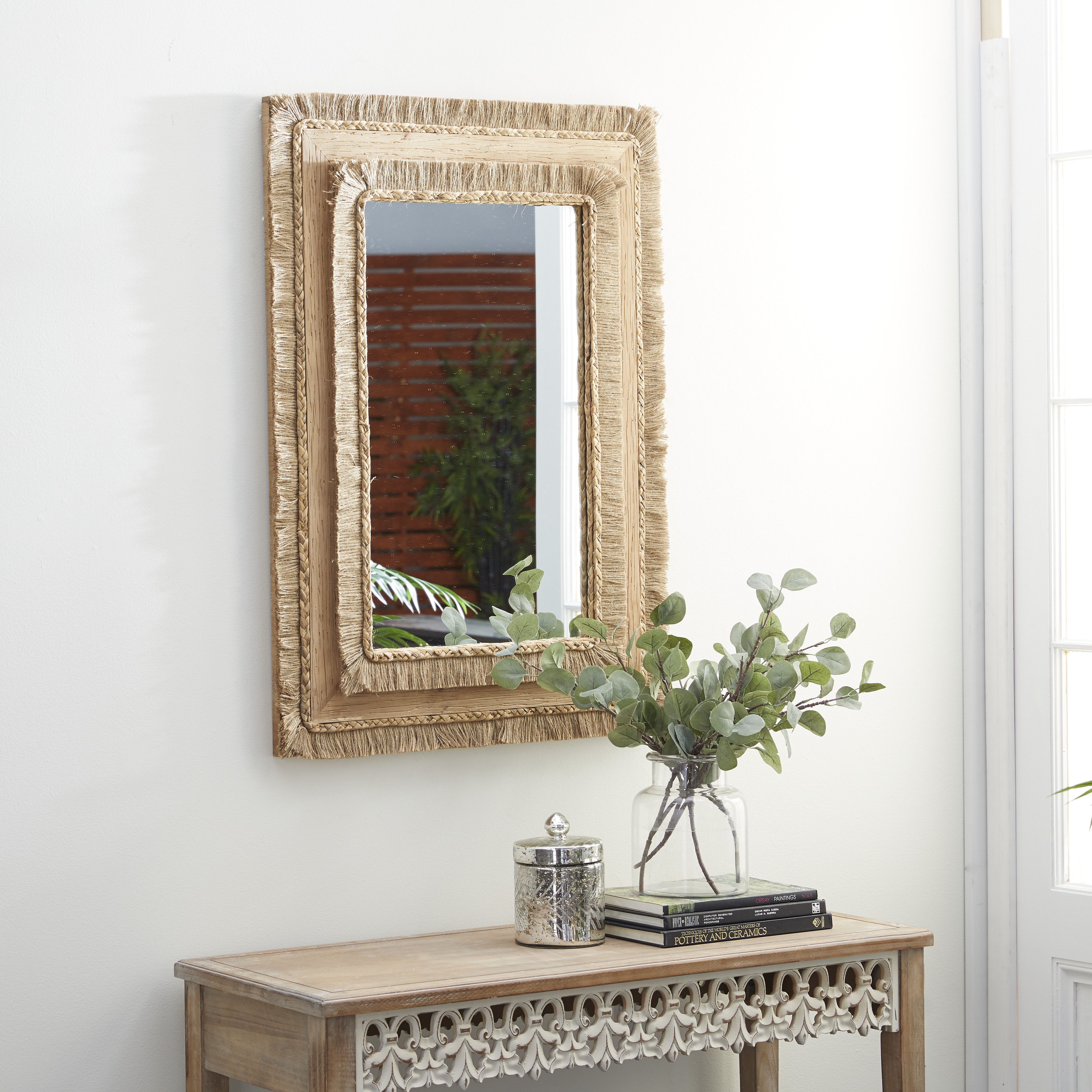 Brown Bohemian Style Wood Wall Mirror 36 x 26