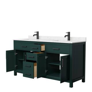 Wyndham Collection Beckett 66 in. W x 22 in. D x 35 in. H Double Sink Bathroom Vanity in Green with Carrara Cultured Marble Top WCG242466DGKCCUNSMXX