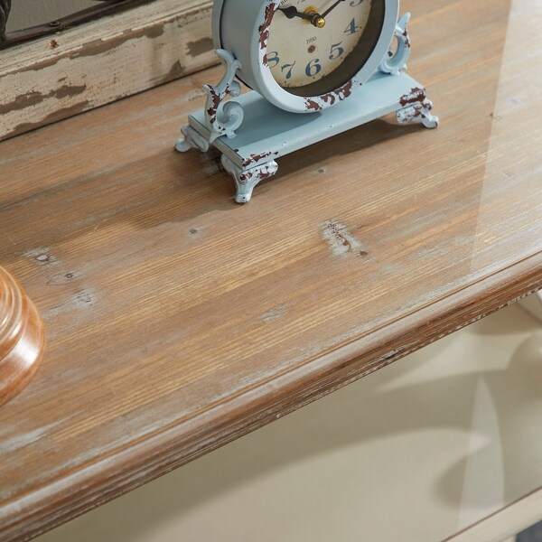 White or Black Wood Scroll Side Frames 2 Shelves Console Table with Brown Wood Top 38