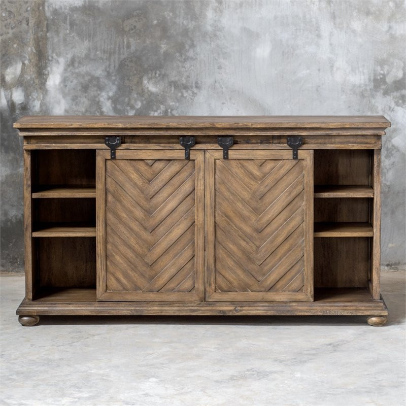 Bowery Hill Contemporary Barn Door TV Stand in Antique Honey   Entertainment Centers And Tv Stands   by Homesquare  Houzz