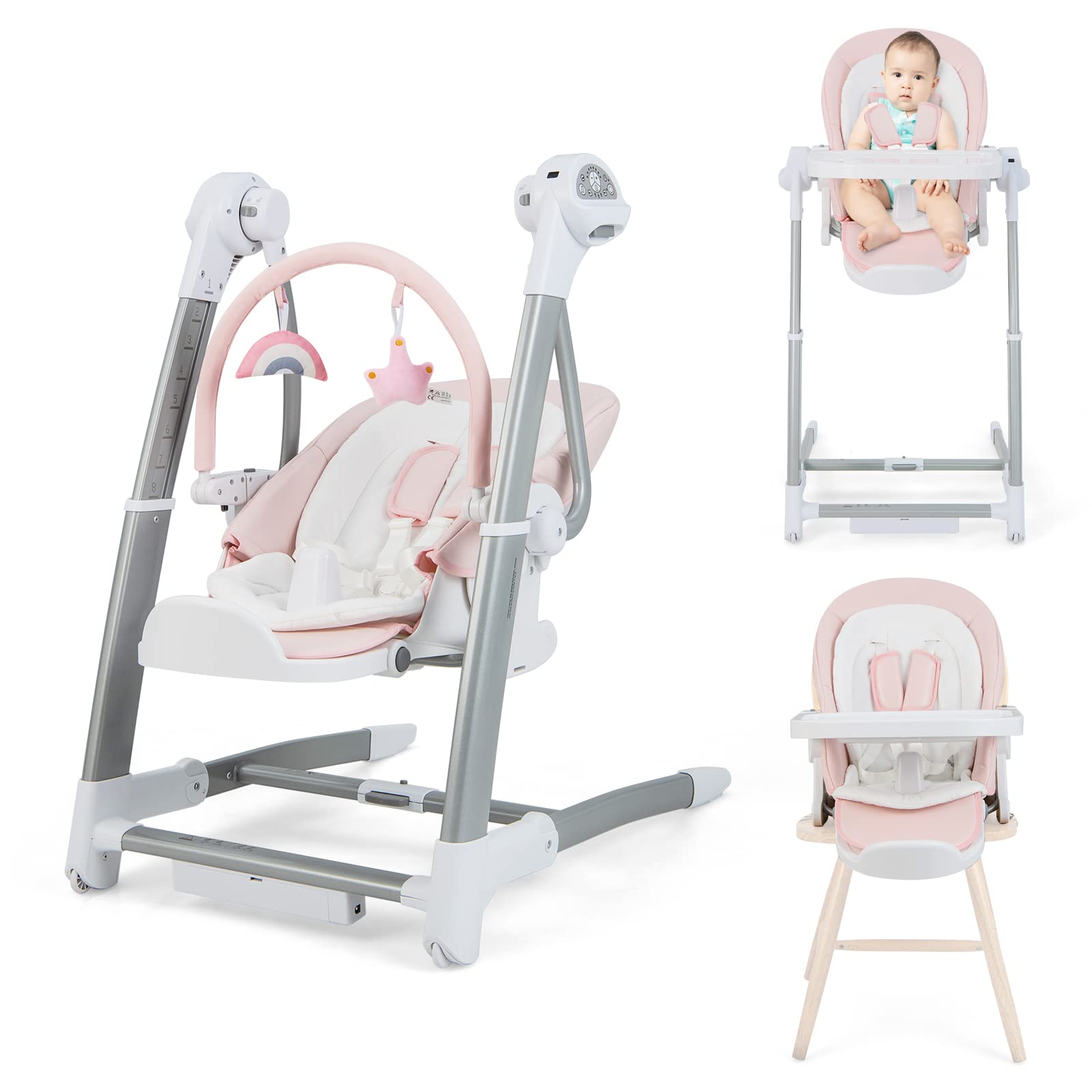 Costzon Baby Swings for Infants, 3 in 1 Foldable High Chair