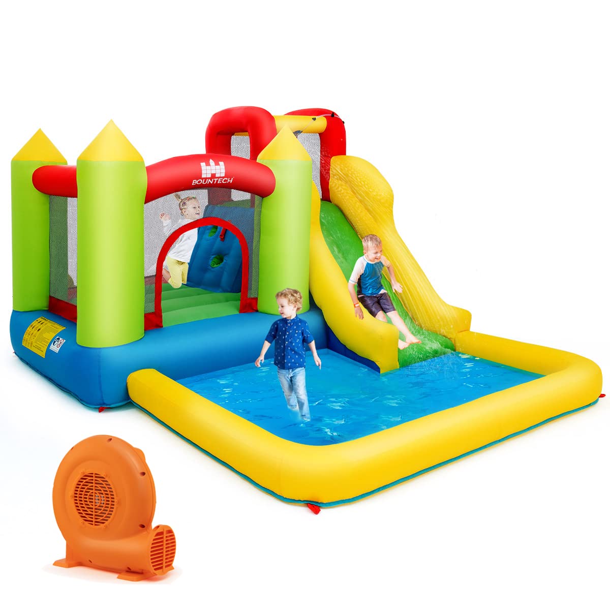 Costzon Inflatable Water Slide, 5 in 1 Water Park Bounce House Combo for Indoor Outdoor with 550w Blower