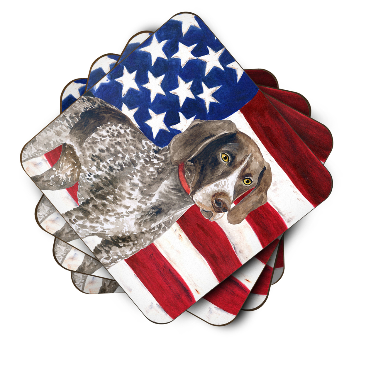 Carolines Treasures BB9641FC German Shorthaired Pointer Patriotic Foam Coaster Set of 4， 3 1/2 x 3 1/2， multicolor