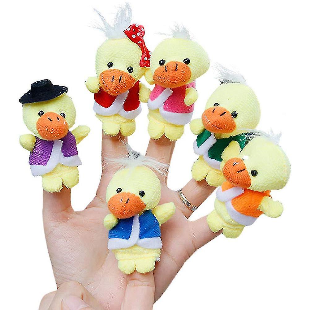 6pcs Cute Plush Ducks Finger Puppets Set Kids Cartoon Animal Hand Puppets