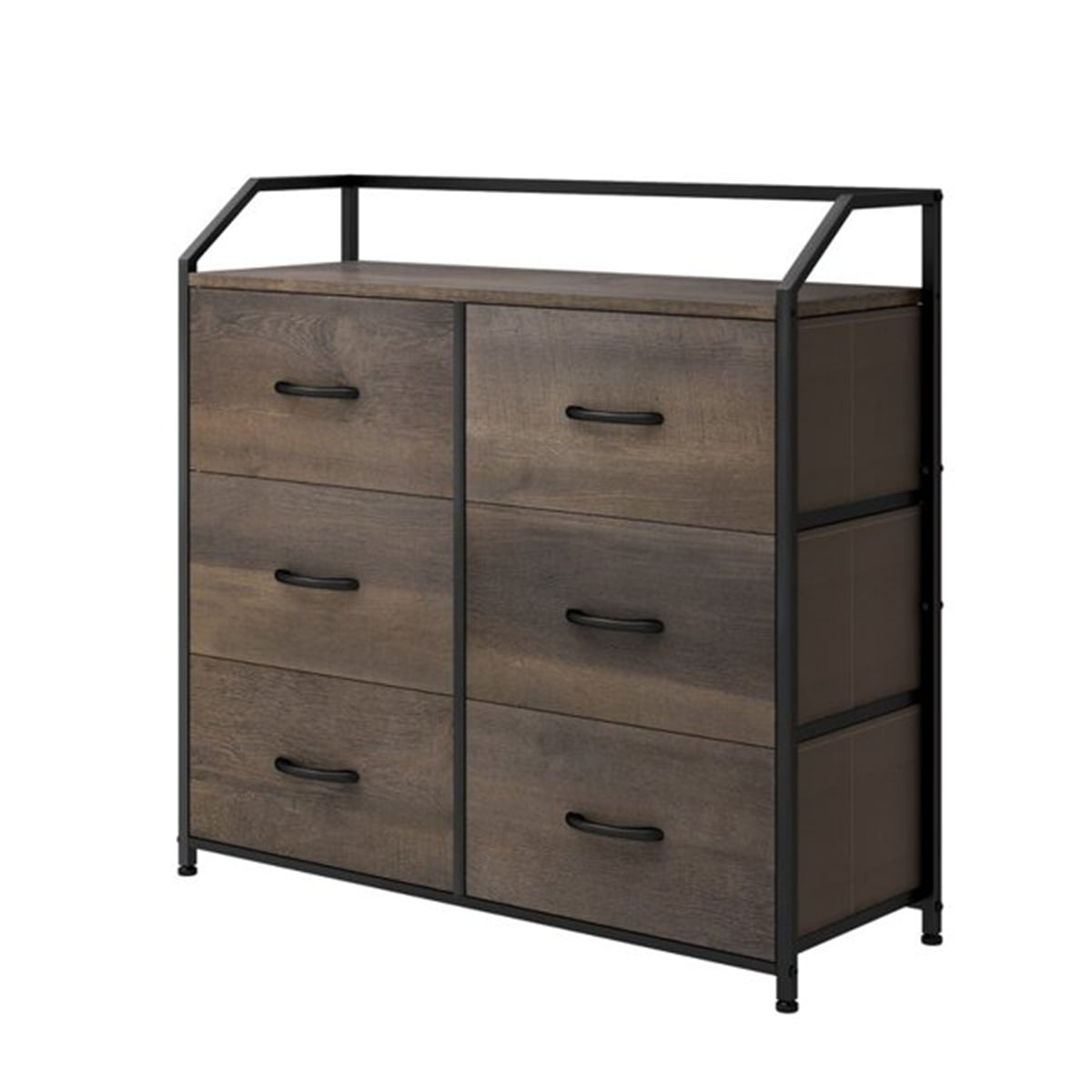 Homfa Fabric Dresser with 6 Drawers Wide Chest of Drawers with Wood Top Sturdy Metal Frame Furniture Storage Tower for Bedroom, Closets, Hallway, Entryway, Dark Brown