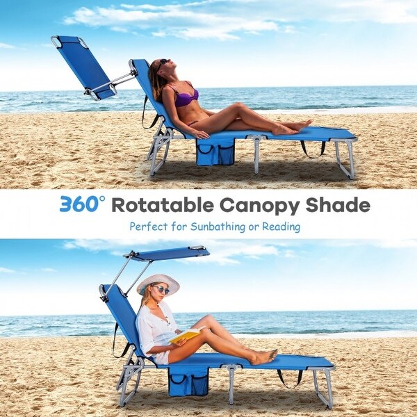 Outdoor Recliner Chair with 5 Adjustable Positions and Canopy Shade