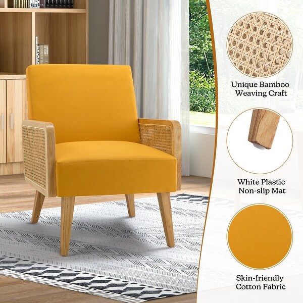 Carmina Upholstered Accent Chair with Natural Rattan Arms by HULALA HOME