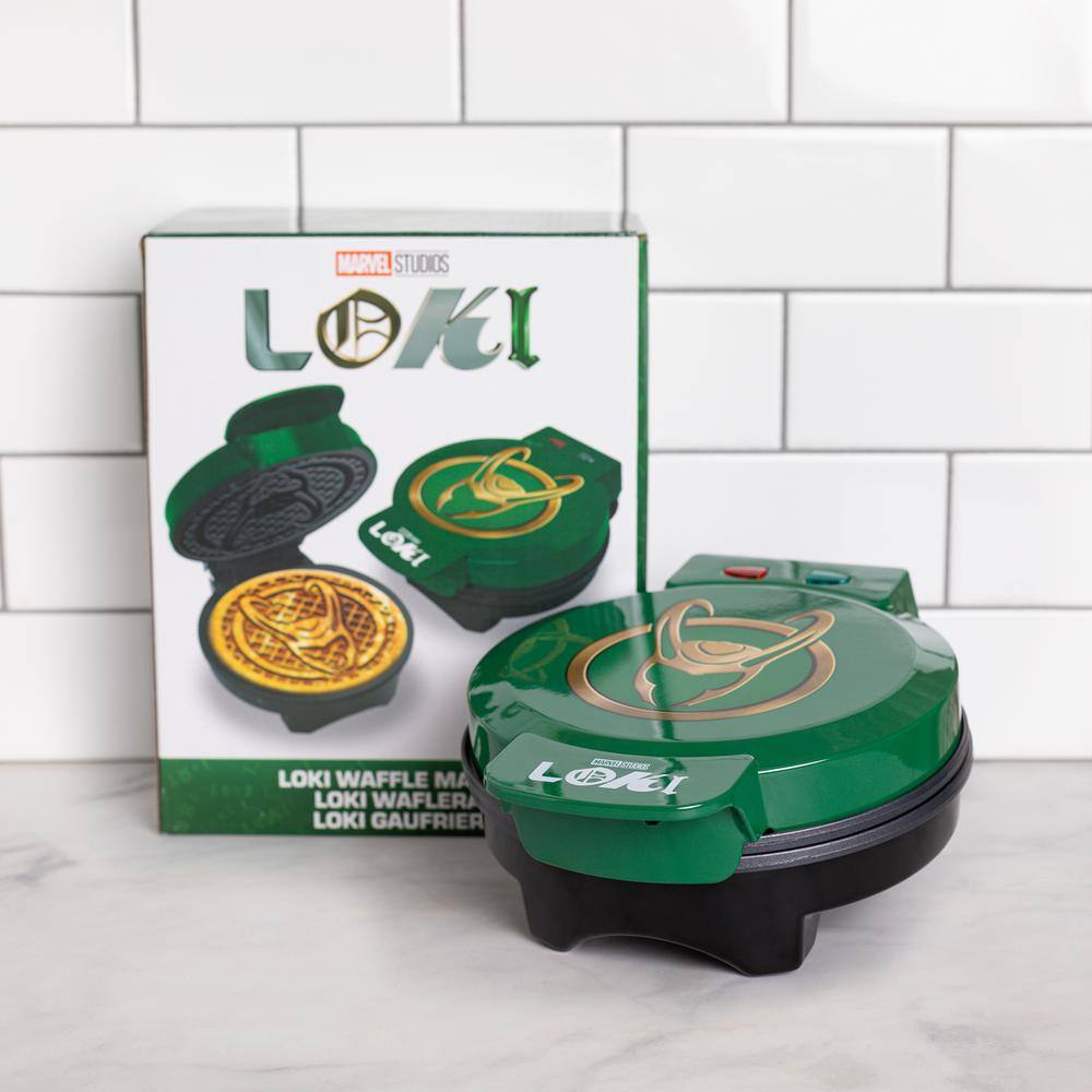 Uncanny Brands 900 W Marvel's Loki Green American Waffle Maker WM1-MVM-LK1