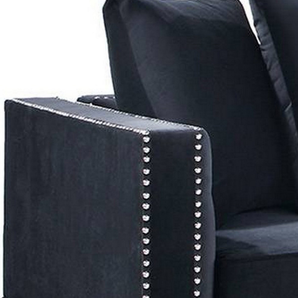 Mina 58 quotOne Arm Reversible Chaise  2 Pillows  Nailhead Trim  Black   Transitional   Indoor Chaise Lounge Chairs   by VirVentures  Houzz