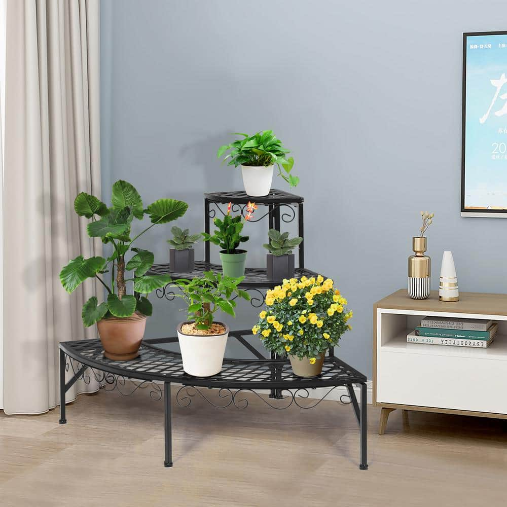 Costway 24 in. Tall Indoor/Outdoor Steel Corner Black Metal Plant Stand (3-Tiered) GT3525