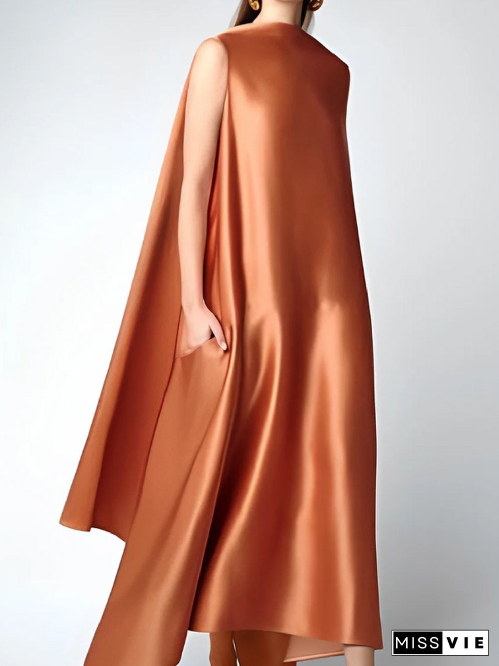 Loose Sleeveless Solid Color Round-Neck Maxi Dresses