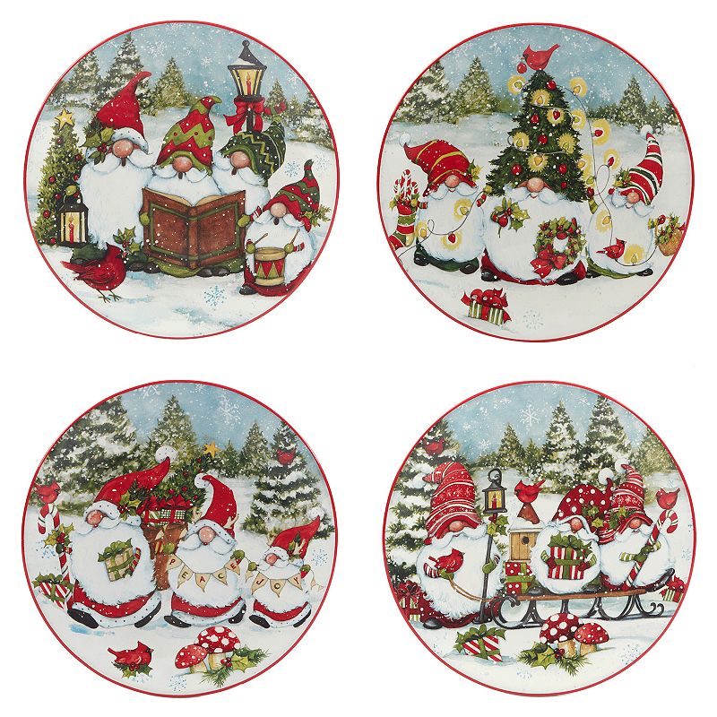 Certified International Set of 4 Christmas Gnomes Dessert Plates