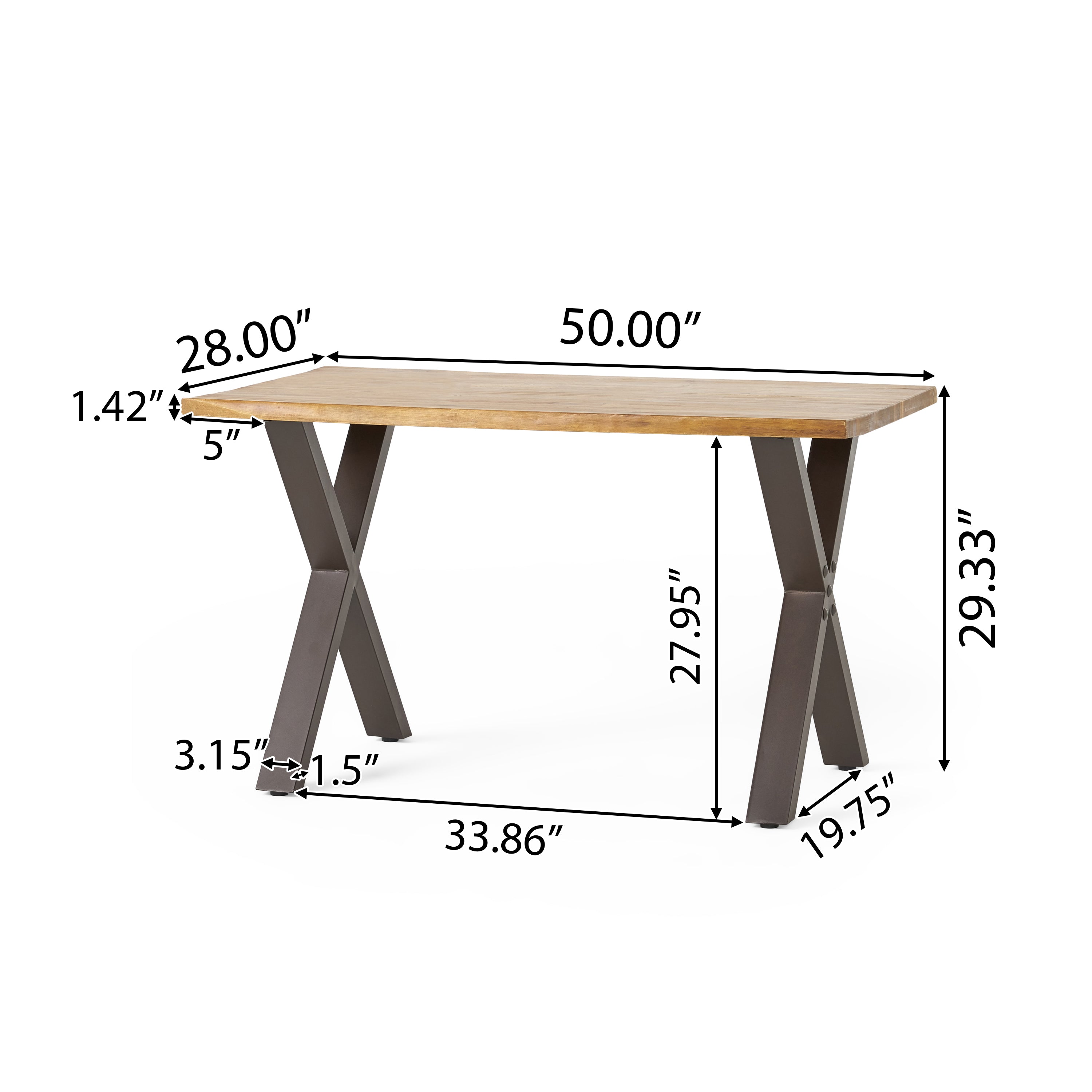 Fitzgerald Farmhouse Teak Finish Acacia Wood Desk with Black X-Frame Legs