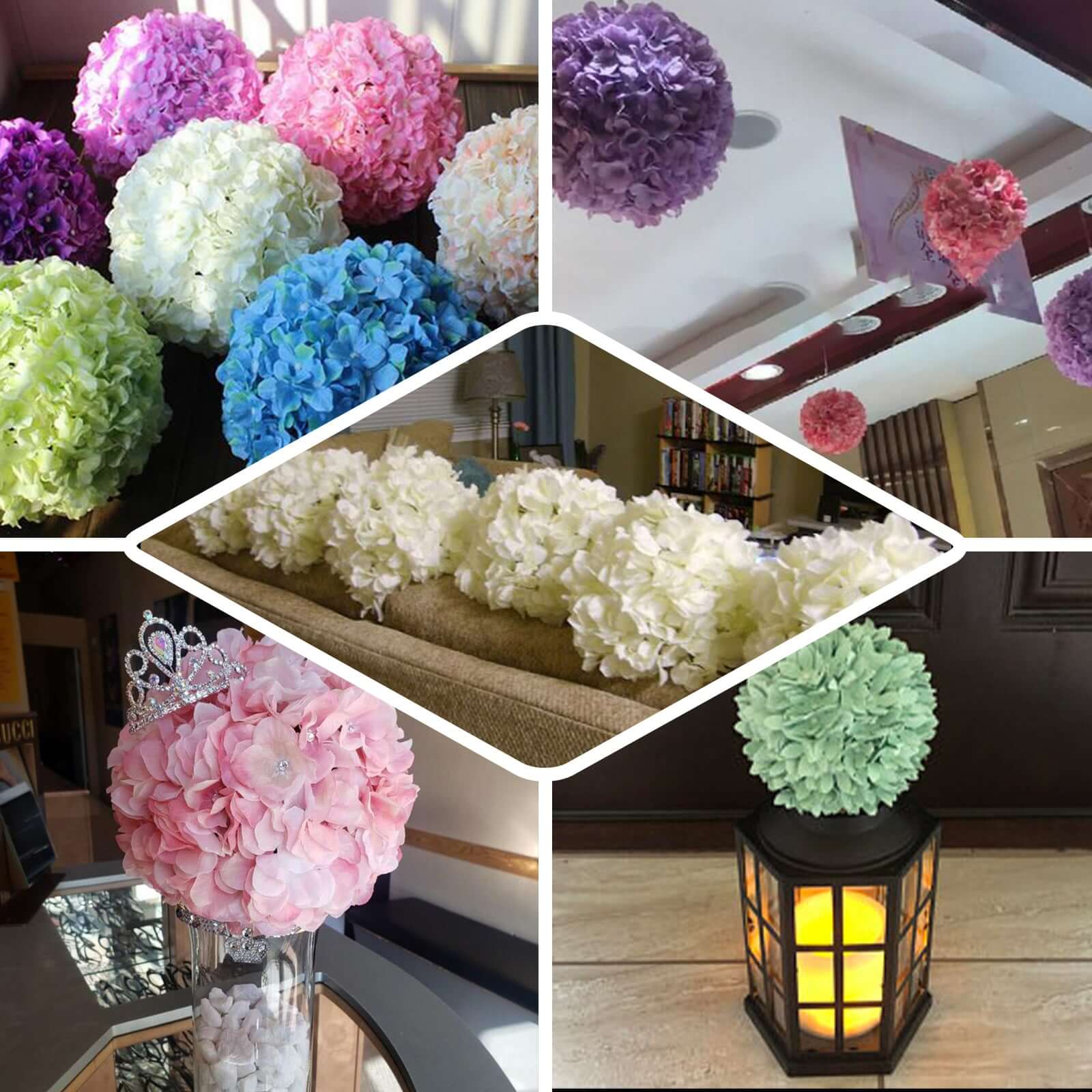 4 Pack Cream Artificial Silk Hydrangea Kissing Flower Balls 7