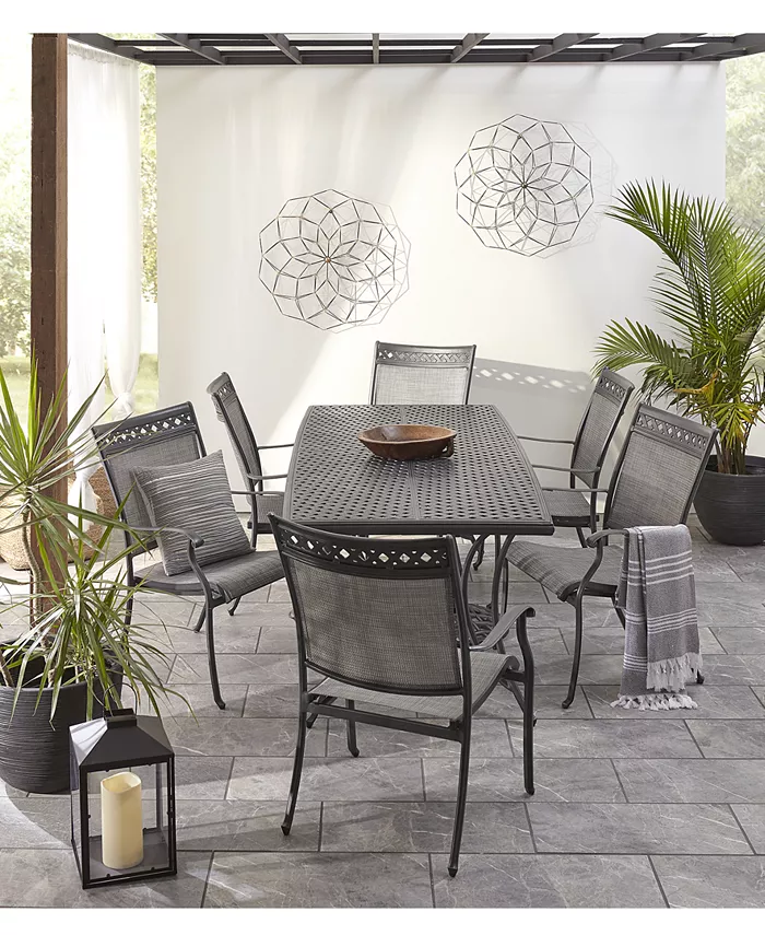 Agio Vintage II Outdoor Cast Aluminum 7-Pc. Dining Set (72 x 38 Table 4 Sling Dining Chairs and 2 Sling Swivel Chairs)