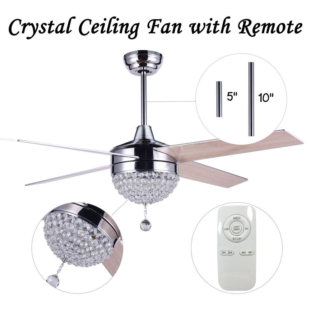 Oaks Aura 42in.Modern Revisable LED Glam Crystal Ceiling Fan with Light  Remote Control Included