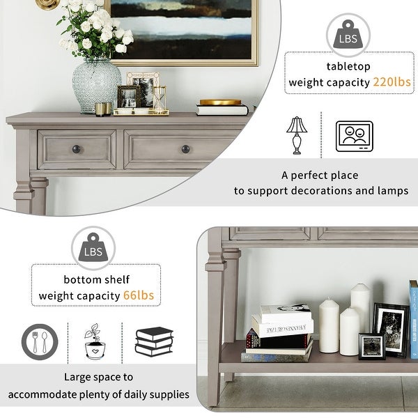 Classic Solid Wood Console Table， Side Table with 3 Top Drawers and Open Bottom Shelf， American Retro Sofa Table Entryway Table