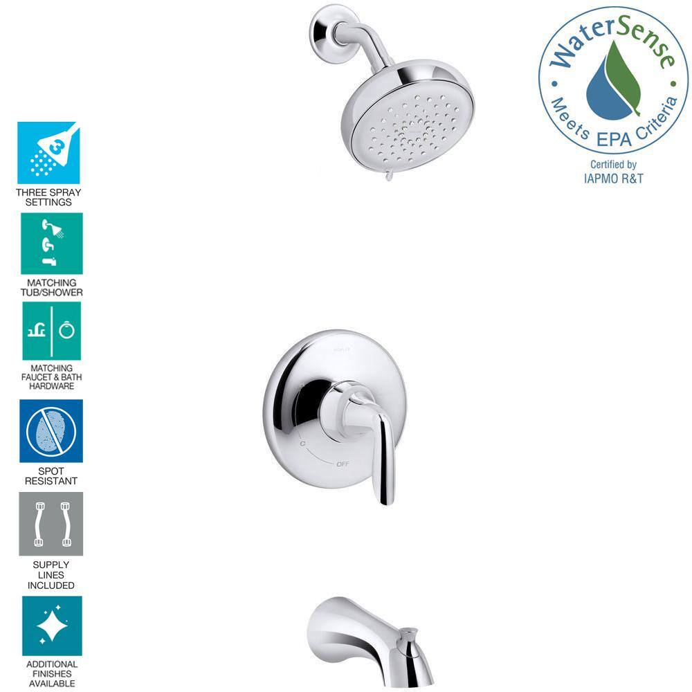 KOHLER Willamette Single-Handle 3-Spray Tub and Shower Faucet in Polished Chrome (Valve Included) R99903-4G-CP