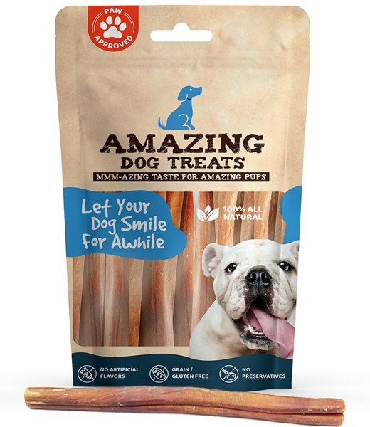 Amazing Dog Treats 12-inch Extra Thick Bully Stick Dog Treats， 5 count