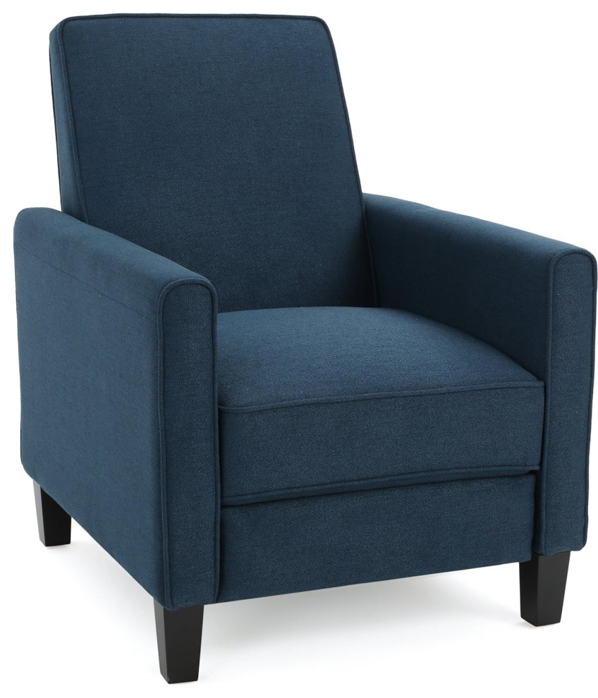 Contemporary Recliner  Low Profile Design With Padded Seat and Piped Edges  Blue   Transitional   Recliner Chairs   by Declusia  Houzz