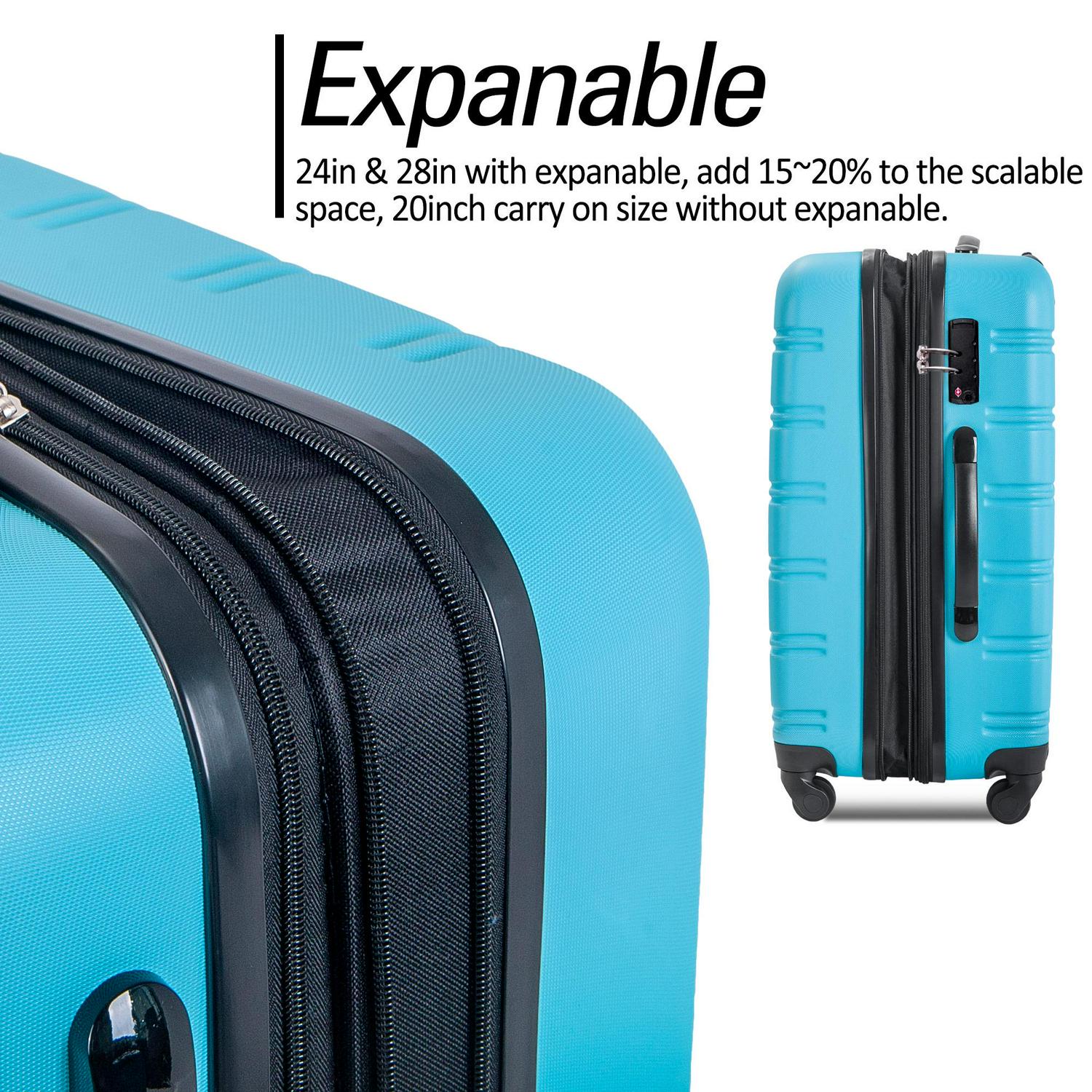 3 Pcs Luggage Set Expandable Hardside Lightweight Spinner Suitcase with TSA Lock [Upgraded Version]，Sky Blue