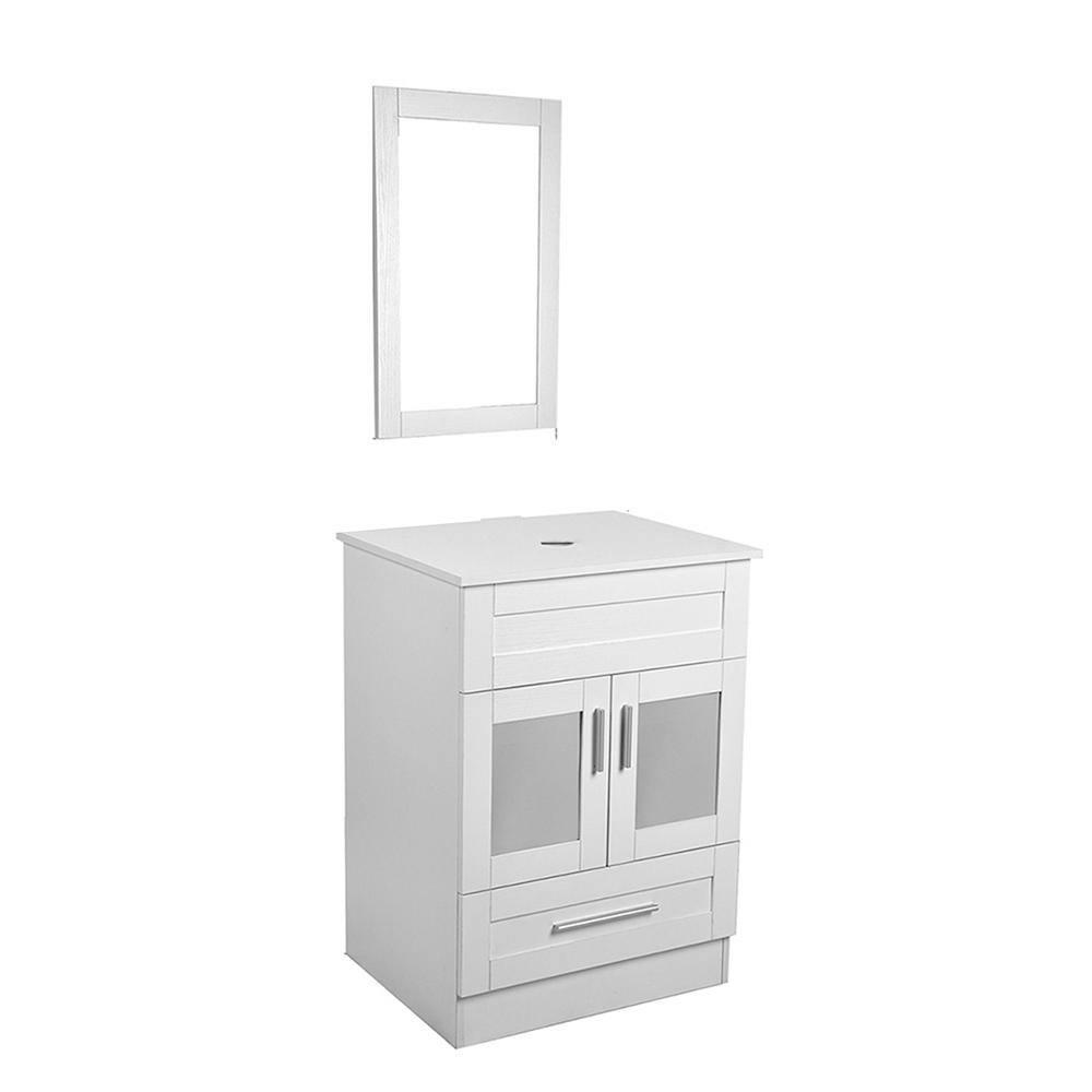 TOOLKISS 24 in W x 19 in D x 325 in H Bath Vanity Cabinet without Top Storage in White with Mirror