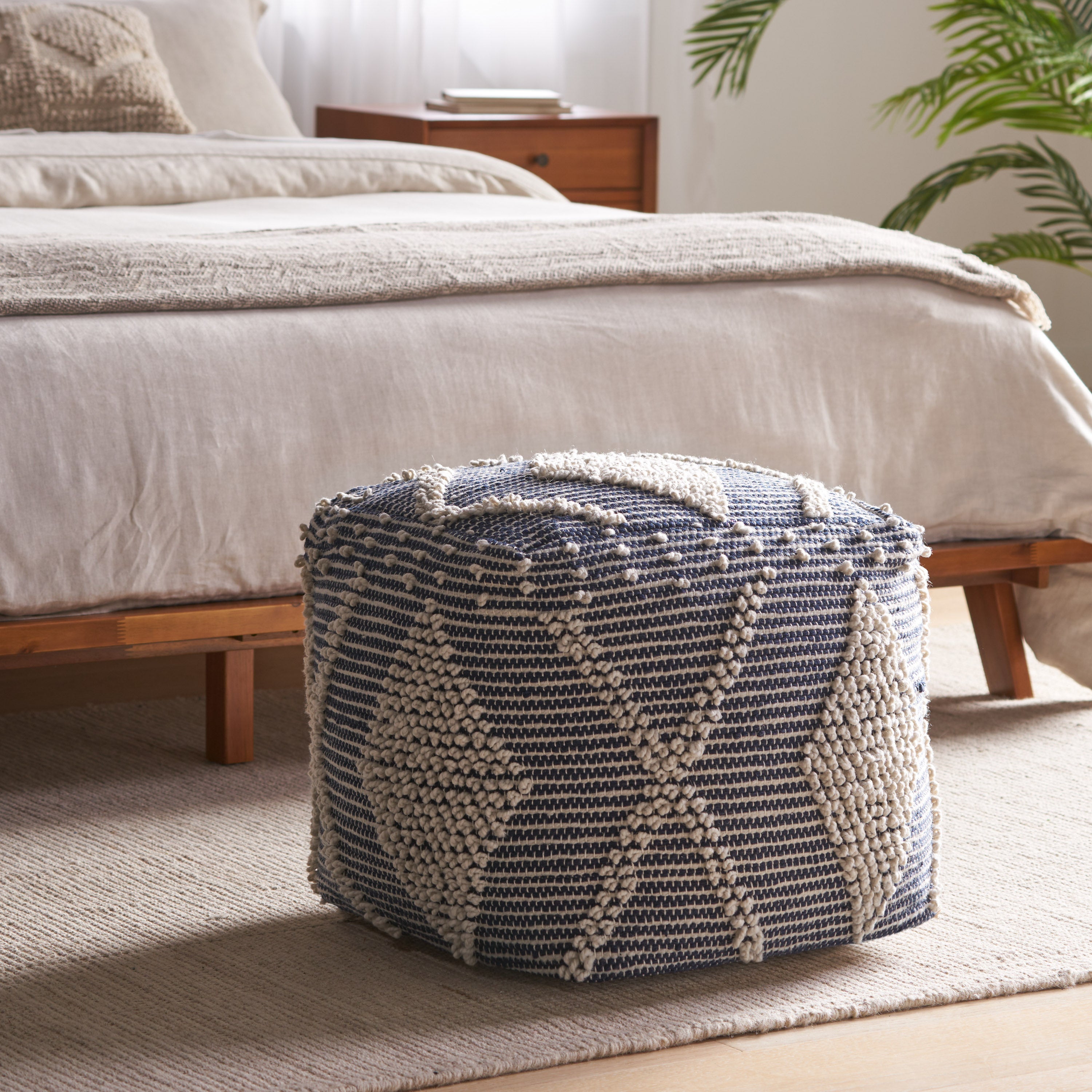 Dereka Contemporary Handcrafted Faux Yarn Pouf