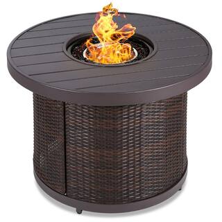 Best Choice Products 32in Round Wicker Fire Pit Table 50000 BTU Outdoor Patio Propane Gas Firepit wCover - Brown SKY6217