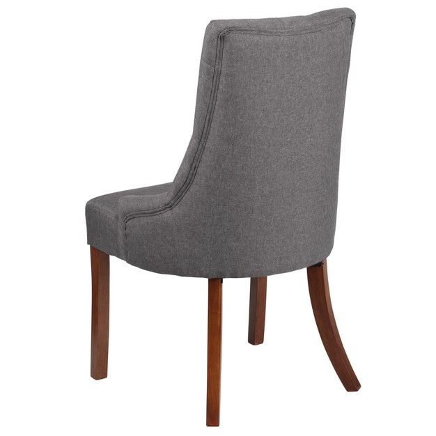 Emma And Oliver Gray Fabric Tufted Chair With Curved Mahogany Legs