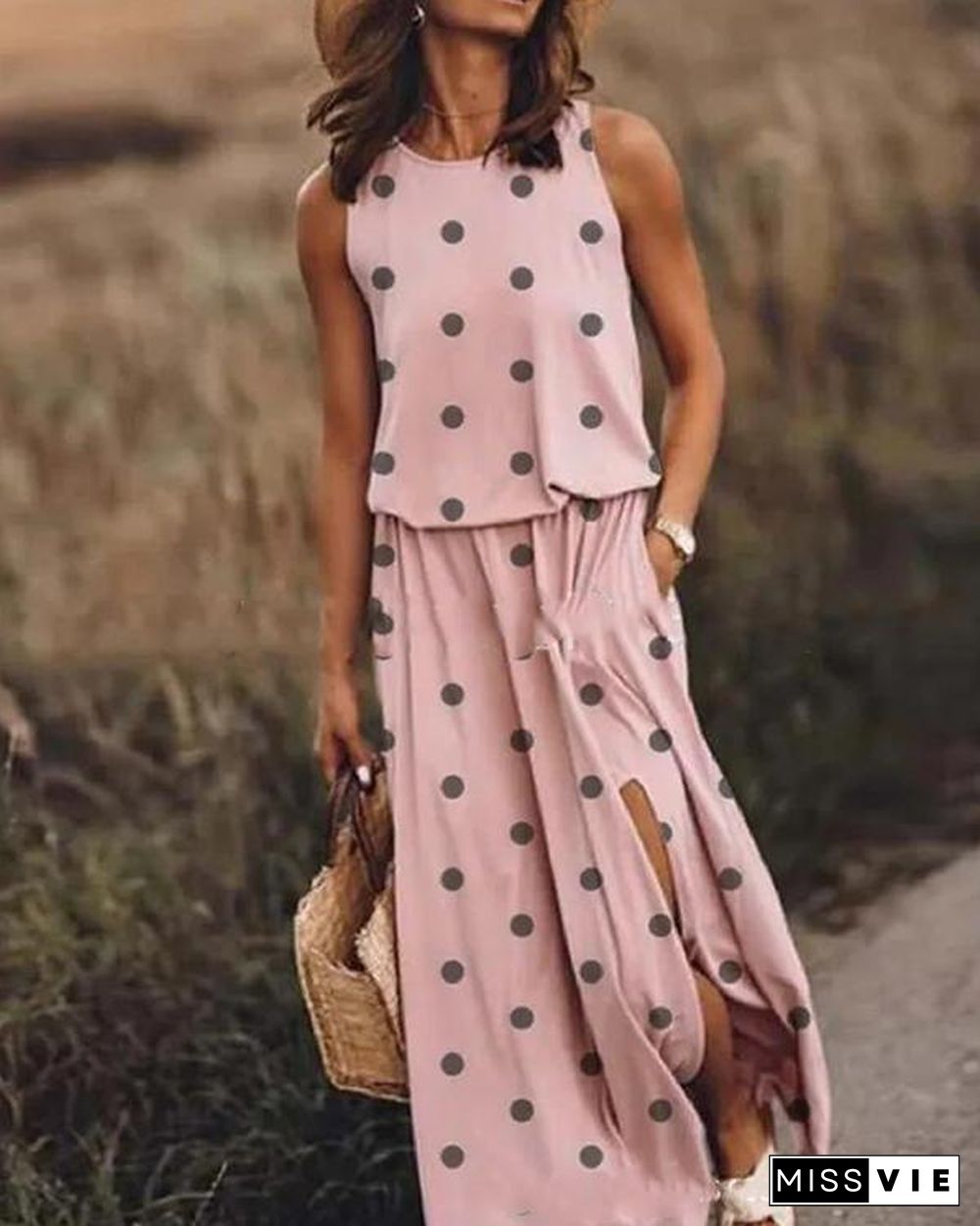 Print Sleeveless Round Neck Holiday Daily Fashion Maxi Dresses