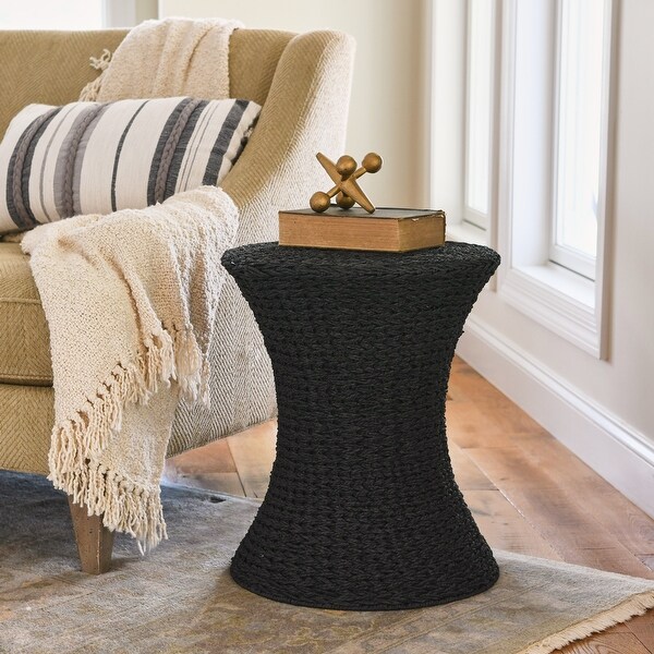 Handwoven Woven Paper Rope Woven Stool， Elegant Woven Braid with Sturdy Metal Frame， Beautiful Hourglass Profile， Multipurpose