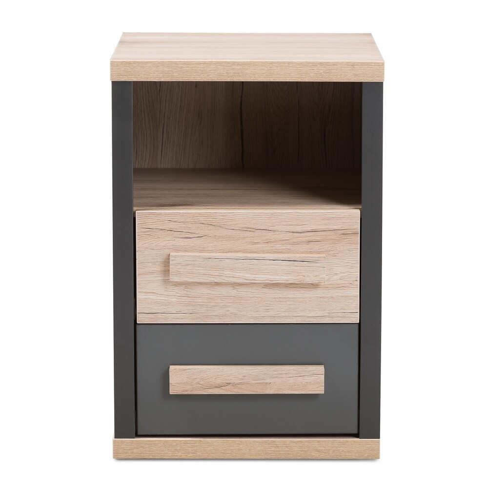 Contemporary Dark Grey and Light Brown Two Tone 2 Drawer Nightstand by Baxton Studio