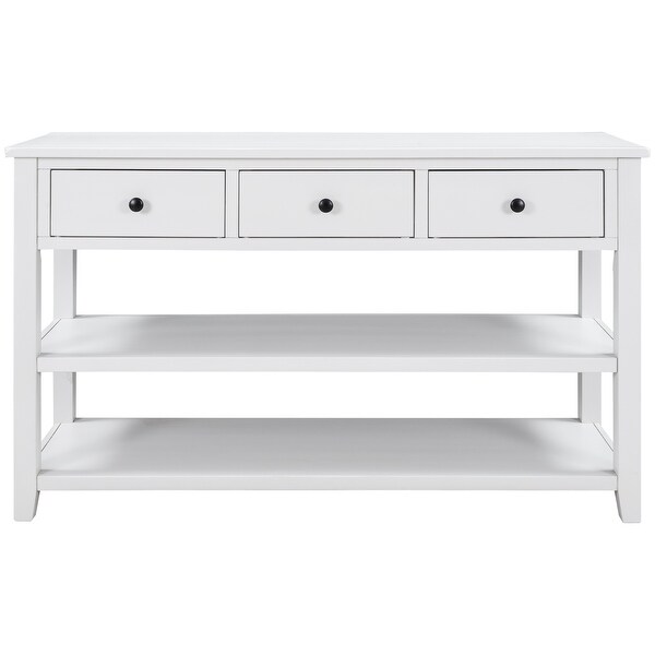 Antique White 3-Drawer Entryway Console Table with 2-Tier Open Shelves