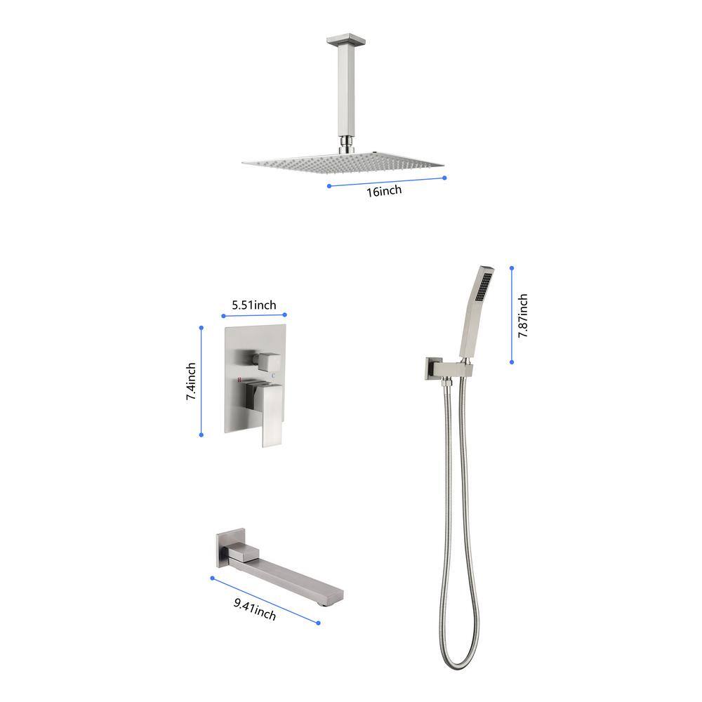 Nestfair 2-Spray Wall Bar Shower Kit with Shower Faucet and Hand Shower in Brushed Nickel DGP476N