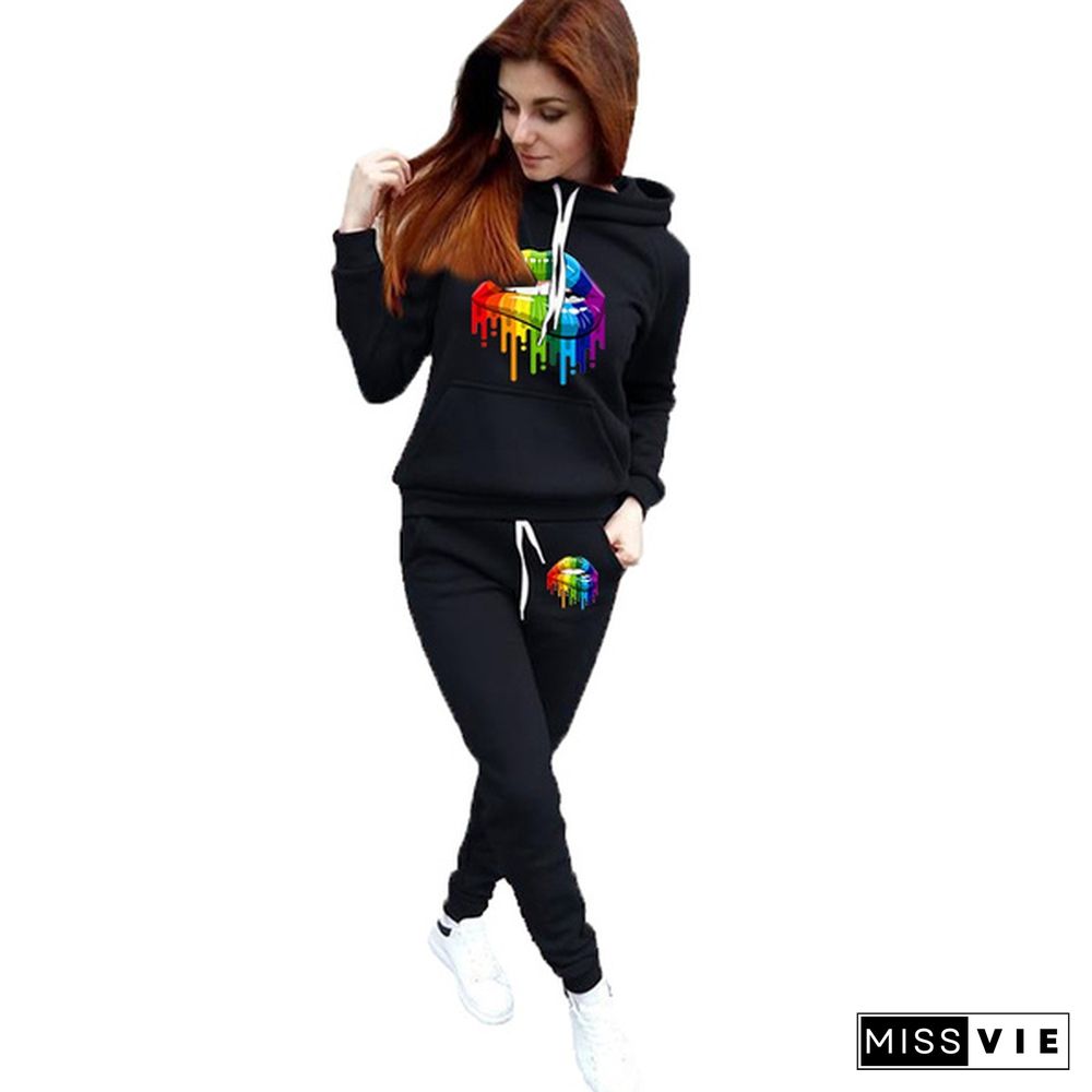 Women Fashion Tracksuit Suits Sweatshirts Hoodie Pants Womens Two-Piece Outfit Sweatsuit