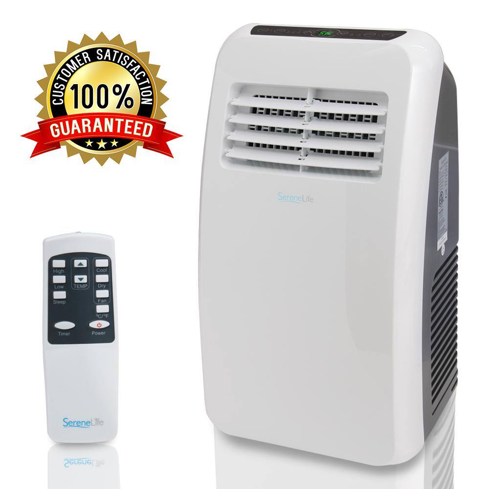 SereneLife 8000 BTU (4000 BTU DOE) Portable 3-in-1 Floor Air Conditioner with Dehumidifier in White for Rooms Up to 225 Sq. Ft SLPAC8