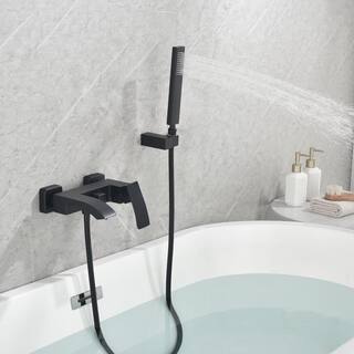 Tomfaucet Single-Handle Wall Mount Roman Tub Faucet with Hand Shower in Matte Black TFJ0016MB