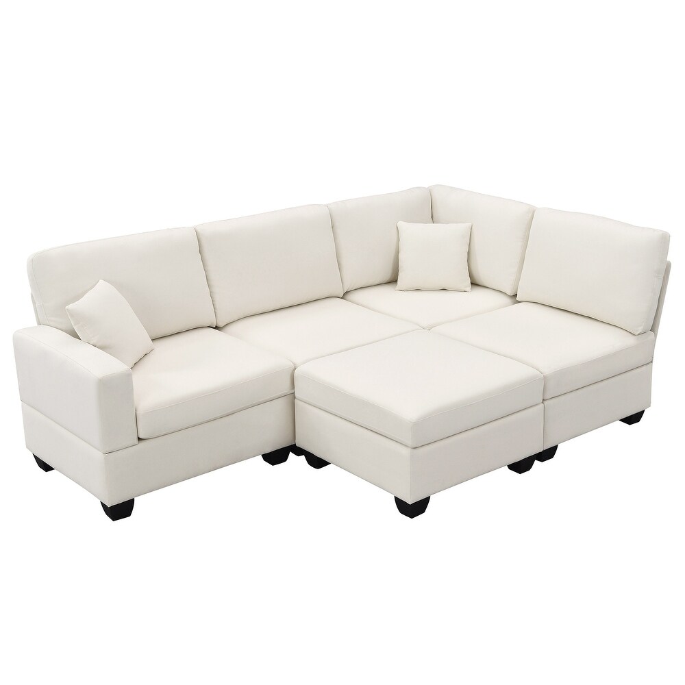 L Shaped Couch Sectional Sofa with Convertible Ottoman   2 Pillows