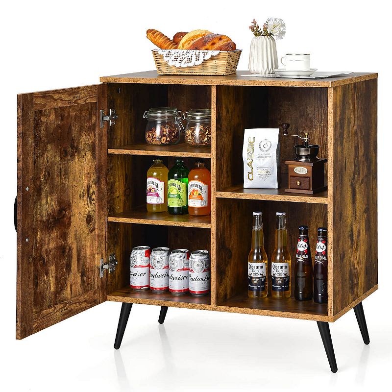 Mid-century Storage Cabinet with Single Door and Adjustable Shelves-Rustic Brown