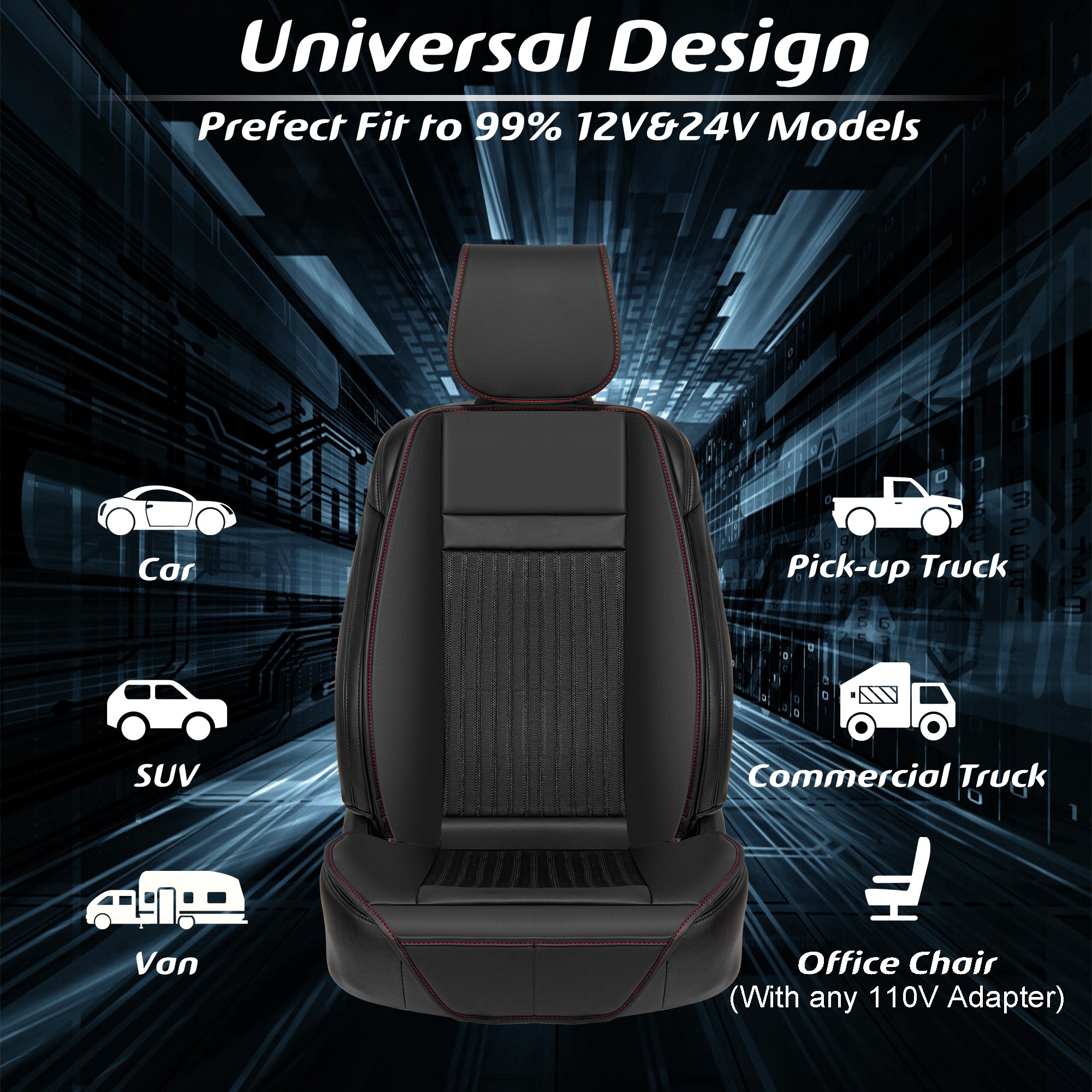 Paffenery Luxury Cooling and Heated Car Seat Cover， Ventilated Cooling Car Seat Warmer Cushion 12-24V Universal Fit， Fashion Black