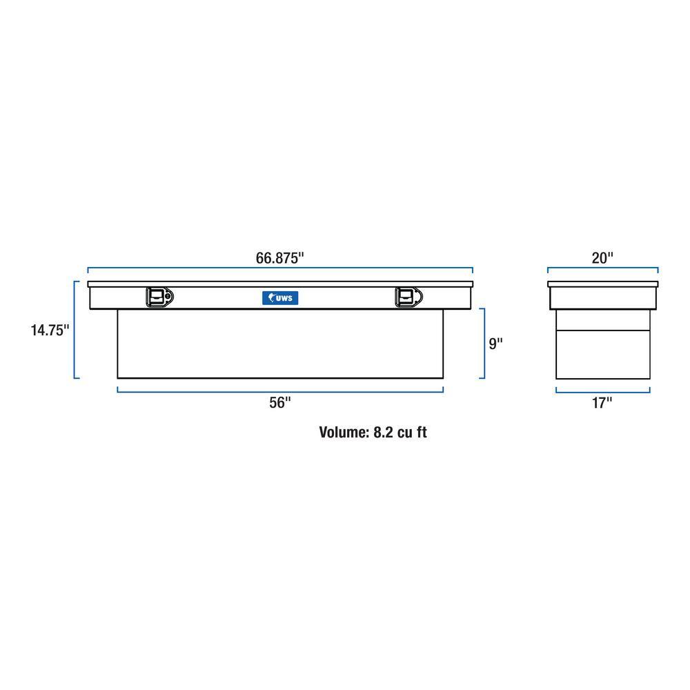 UWS 66.875 in. Silver Aluminum Full Size Crossbed Truck Tool Box TBS-66