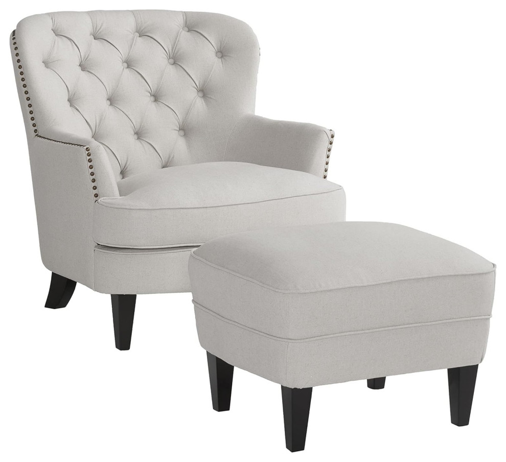 Contemporary Armchair With Ottoman  Padded Seat Wide Diamond Tufted Back   Transitional   Armchairs And Accent Chairs   by Declusia  Houzz