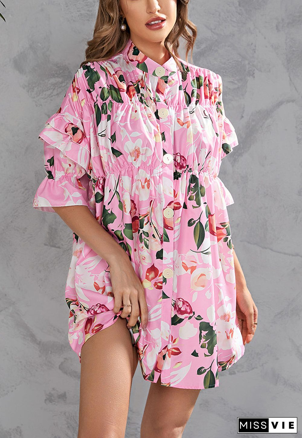 Printed Front Down Button Dress