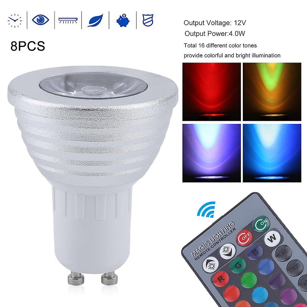 8pcs Gu10 4w 16 High Power Remote Control Color Changing Rgb Led Light Bulbs Dimmable Lamps With Two Remote Controllers