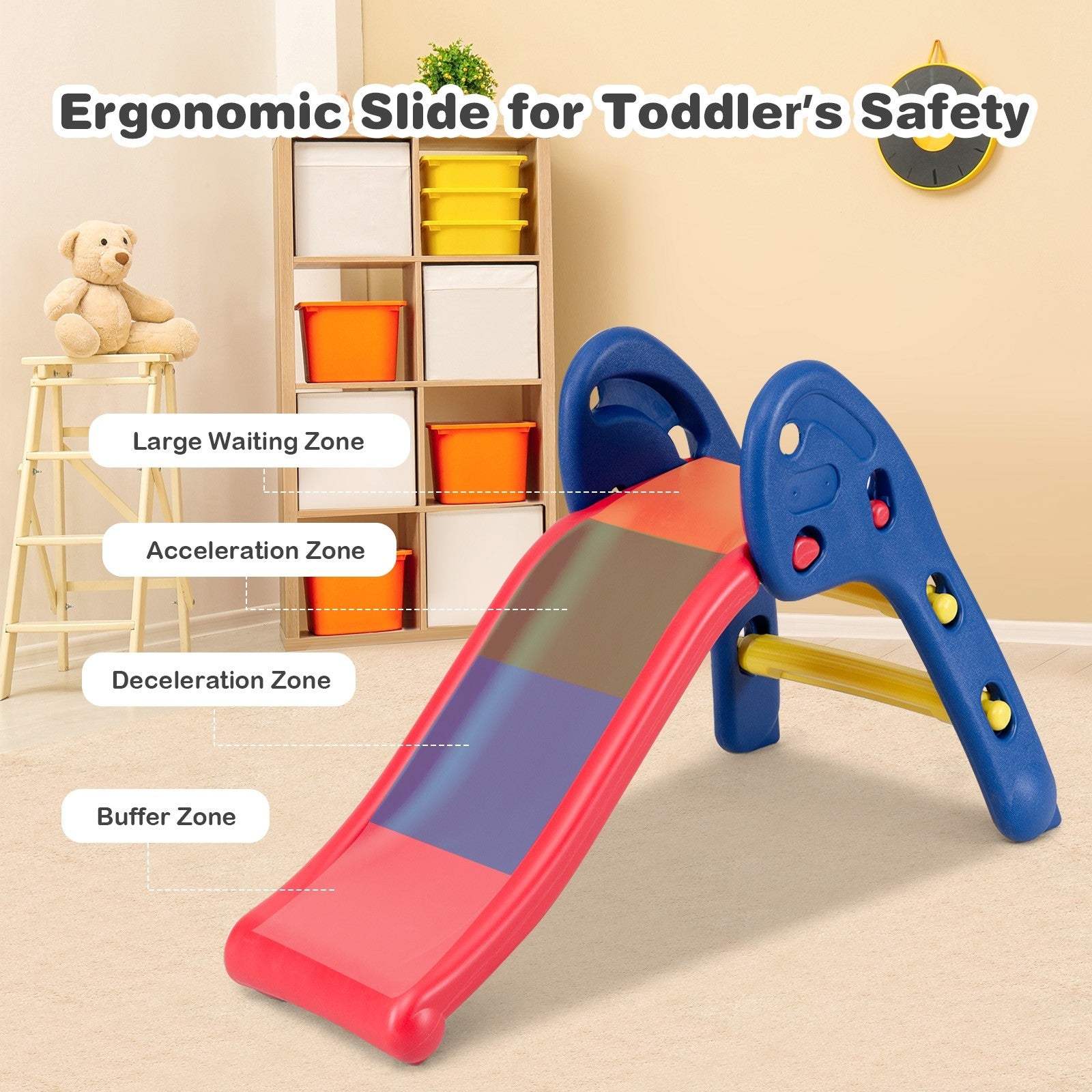 Joy Folding Slide, Indoor First Slide Plastic Play Slide Climber Kids (Ellipse Rail)