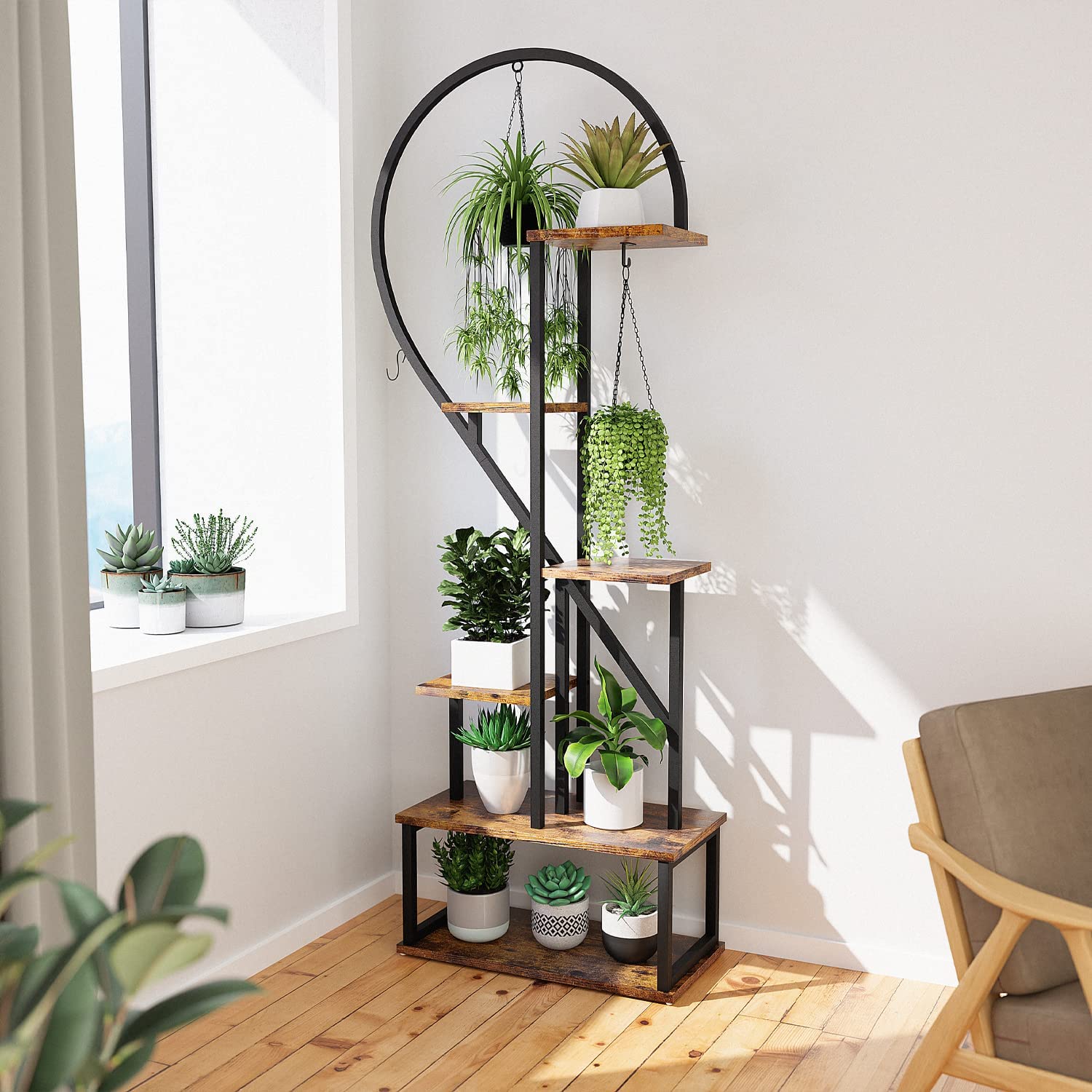 Metal Plant Stand Indoor with Wheels, Creative Heart Shape Plant Shelf Holder, 6 Tier Tall Plant Stand for Indoor Plants Multiple Plant Rack for Home Decor, Balcony, Patio, Garden.Extra Gardening Tools &Screwdriver Drill Bit as gifts