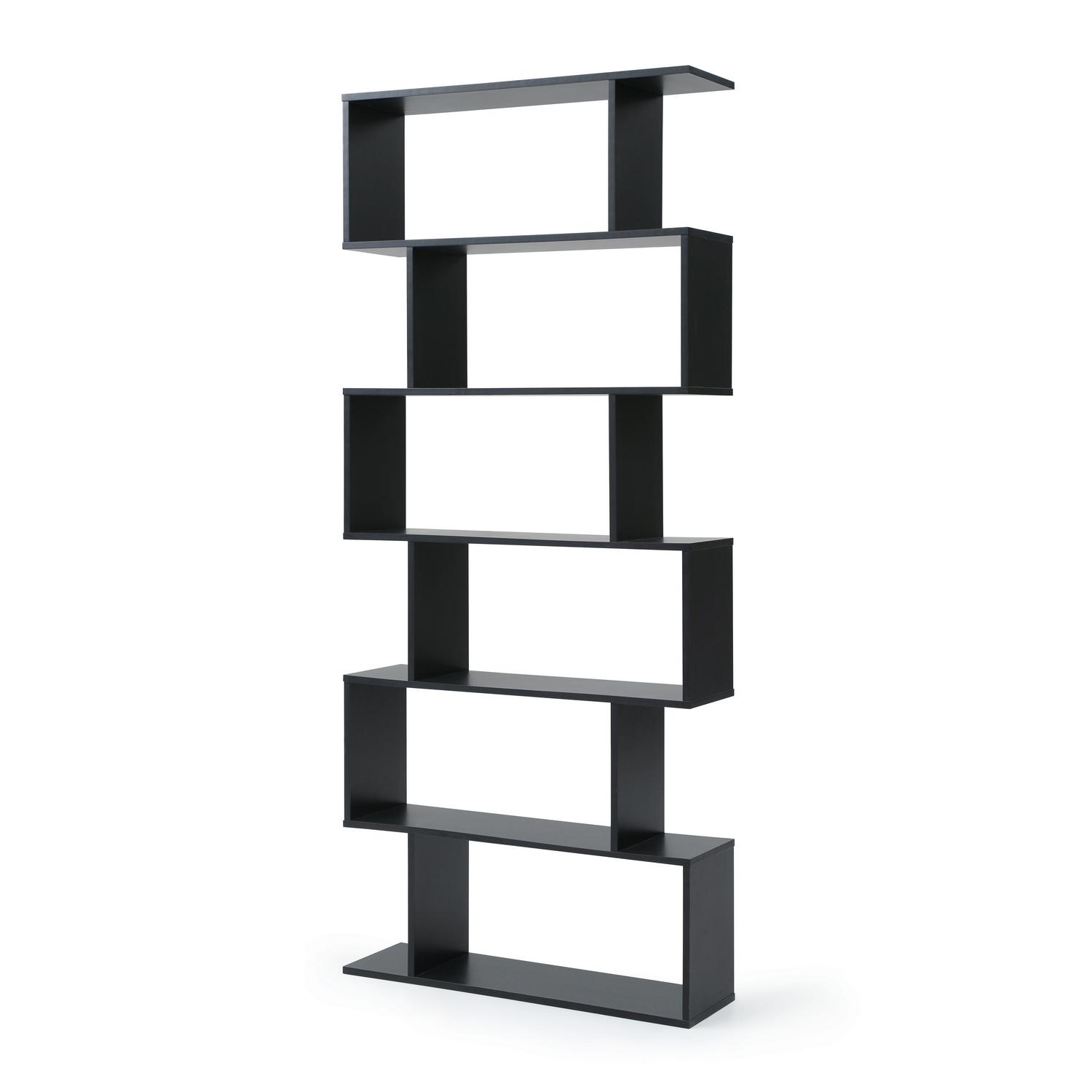 Modern Staggered 6Shelf Luke Bookcase Black  Crowdfused