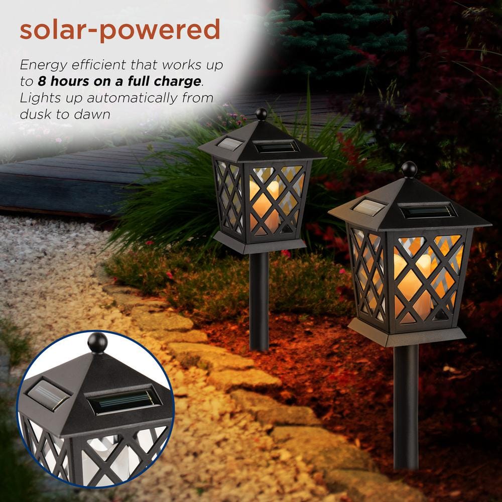 Alpine Corporation 16 in. Tall Outdoor Solar Powered Black LED Path Light Stakes (Set of 4) SCC338SLR-4