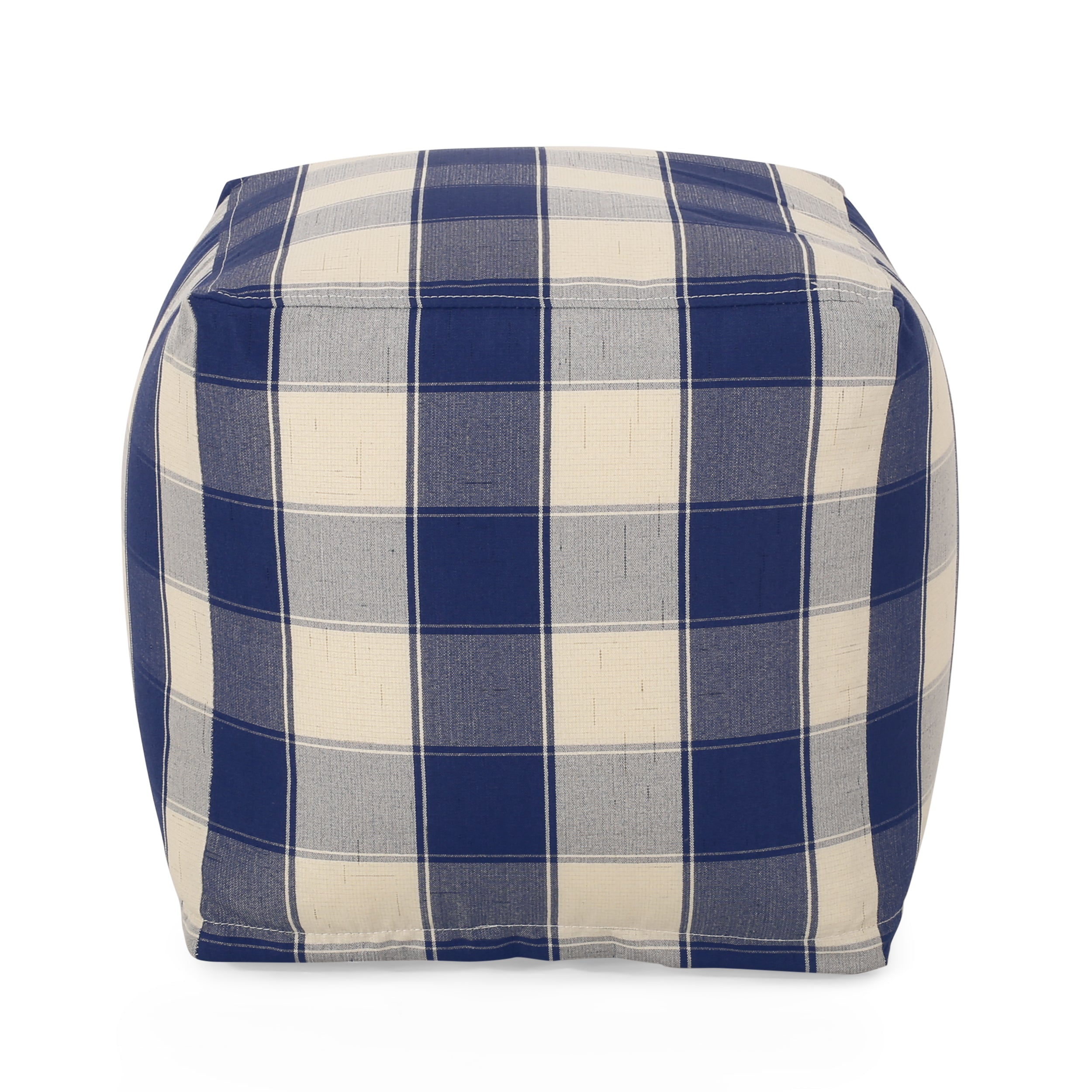 Prestage Modern Fabric Checkered Cube Pouf