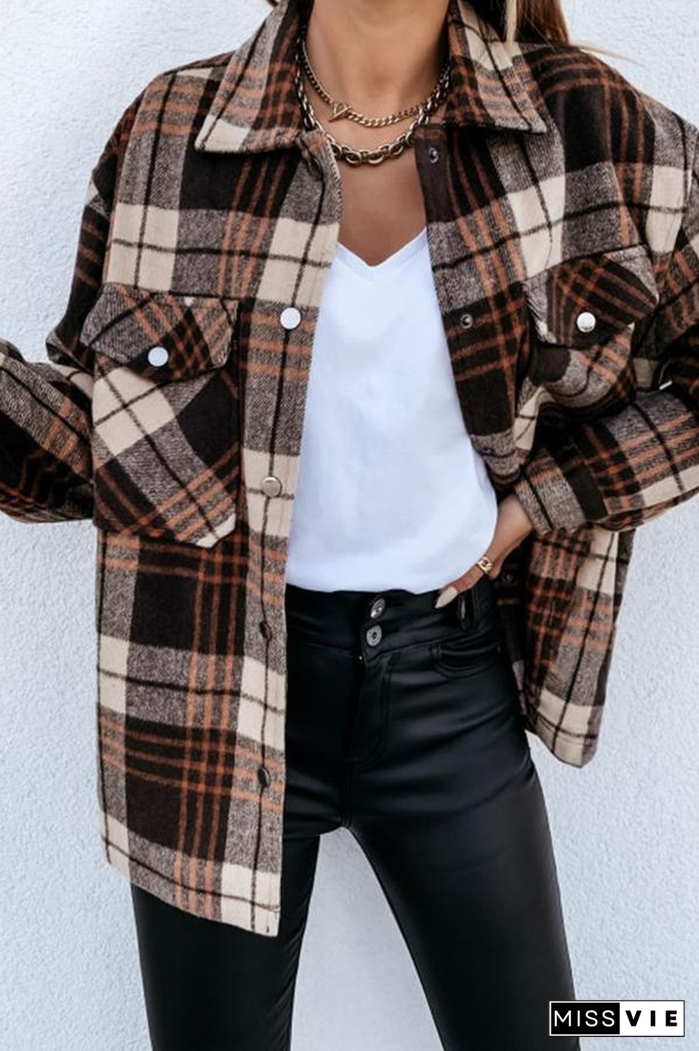 Long Sleeve Plaid Shirt Collar Jacket P13325